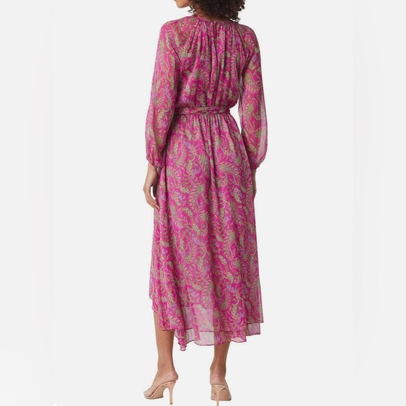 MISA Los Angeles Leila Fuchsia Paisley Chiffon Midi Dress | XS (Fits Small) - Picture 4 of 8